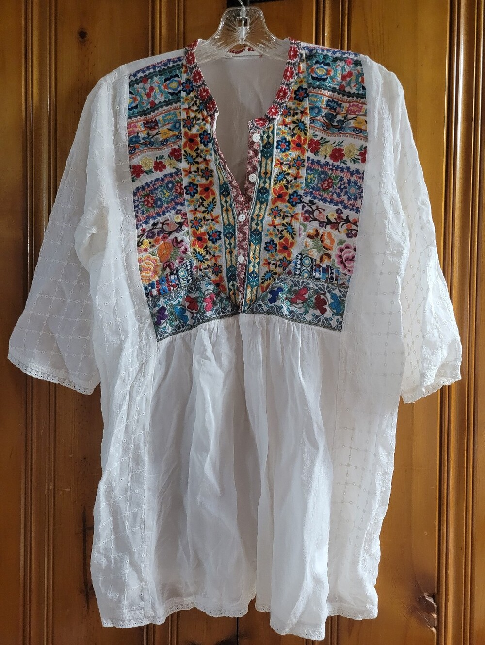 Johnny Was White Embroidered Tunic, Small